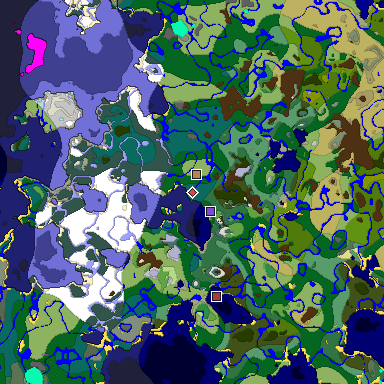 Predicted biome map of Java 1.18 seed 5613215117701583707 around estimated spawn