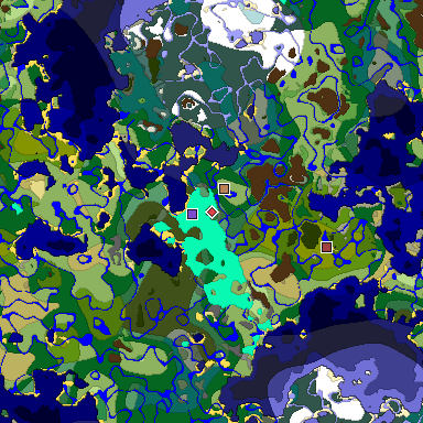 Predicted biome map of Java 1.18 seed -3025796746151690515 around estimated spawn