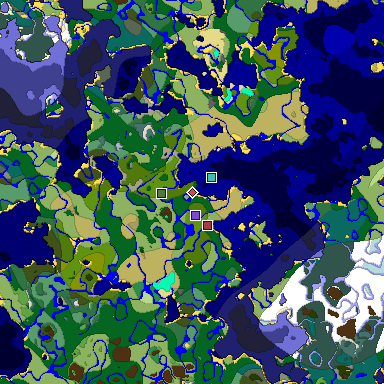 Predicted biome map of Java 1.18 seed 394643202571144897 around estimated spawn