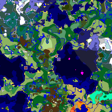 Predicted biome map of Java 1.18 seed -640026555853813318 around estimated spawn