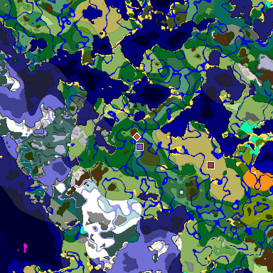 Predicted biome map of Java 1.18 seed 1281104444464919282 around estimated spawn