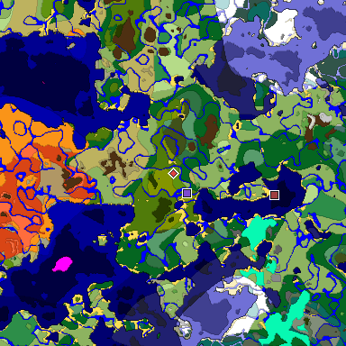 Predicted biome map of Java 1.18 seed 7190779219624804188 around estimated spawn