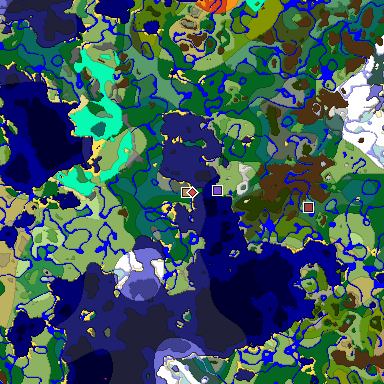 Predicted biome map of Java 1.18 seed -77087724019977455 around estimated spawn