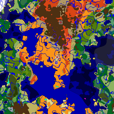 Predicted biome map of Java 1.18 seed 6040987781908558534 around estimated spawn