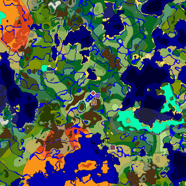 Predicted biome map of Java 1.18 seed 9050362079992351004 around estimated spawn