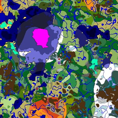 Predicted biome map of Java 1.18 seed 4754894699310620962 around estimated spawn