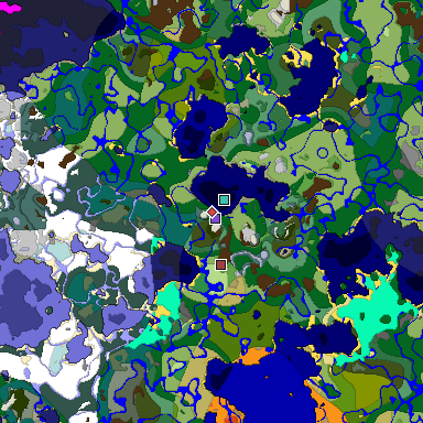 Predicted biome map of Java 1.18 seed -2129151246057833519 around estimated spawn