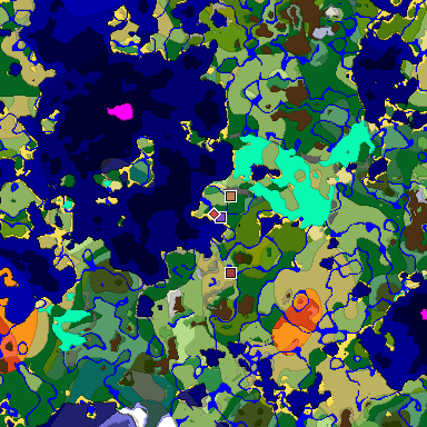 Predicted biome map of Java 1.18 seed -109380114050967355 around estimated spawn