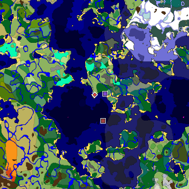 Predicted biome map of Java 1.18 seed -1122045448467785138 around estimated spawn