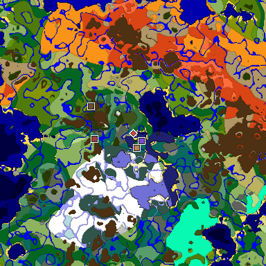 Predicted biome map of Java 1.18 seed -4825003587746019926 around estimated spawn