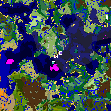 Predicted biome map of Java 1.18 seed 1409407472727331494 around estimated spawn