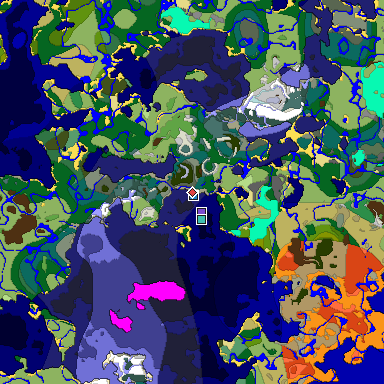 Predicted biome map of Java 1.18 seed -6434645430030364202 around estimated spawn