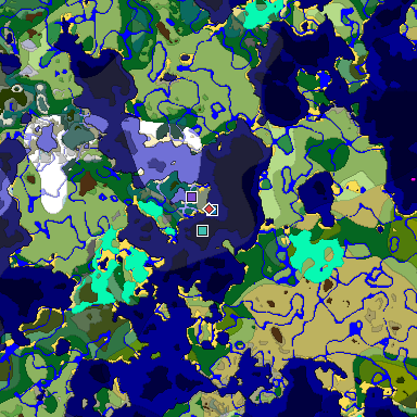 Predicted biome map of Java 1.18 seed -6008093626665881503 around estimated spawn