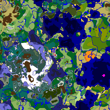 Predicted biome map of Java 1.18 seed 2361806651255250048 around estimated spawn