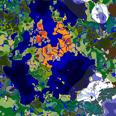 Predicted biome map of Java 1.18 seed 1261252656024445672 around estimated spawn