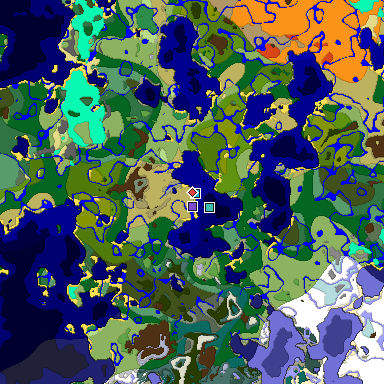Predicted biome map of Java 1.18 seed 7780062206826541262 around estimated spawn