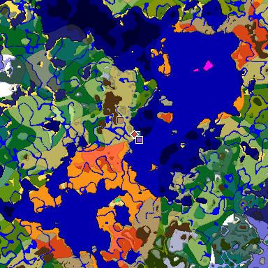 Predicted biome map of Java 1.18 seed -5986591705130142697 around estimated spawn