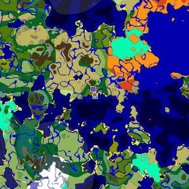 Predicted biome map of Java 1.18 seed 6935604978800884980 around estimated spawn