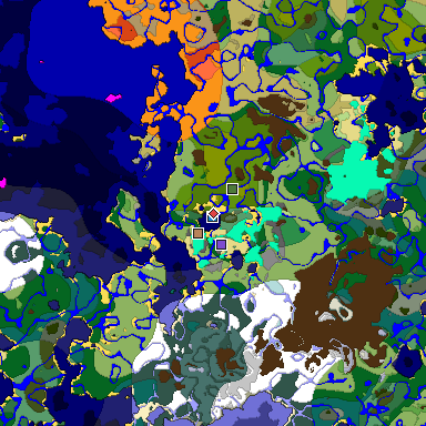 Predicted biome map of Java 1.18 seed 368807375901987313 around estimated spawn