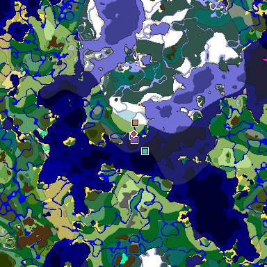 Predicted biome map of Java 1.18 seed -487968186418003432 around estimated spawn