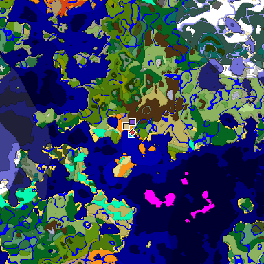 Predicted biome map of Java 1.18 seed 6556164994247153775 around estimated spawn