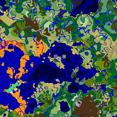 Predicted biome map of Java 1.18 seed 3264548692440150449 around estimated spawn