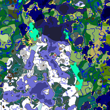 Predicted biome map of Java 1.18 seed -8281274782840606172 around estimated spawn