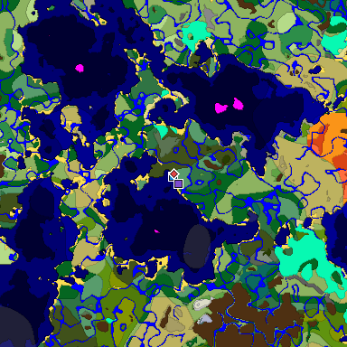 Predicted biome map of Java 1.18 seed -6258477066607462676 around estimated spawn