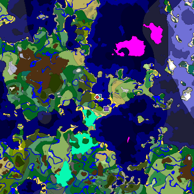 Predicted biome map of Java 1.18 seed 8748995888192023434 around estimated spawn