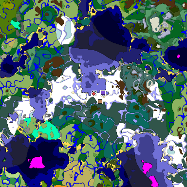 Predicted biome map of Java 1.18 seed -7619611816630929433 around estimated spawn