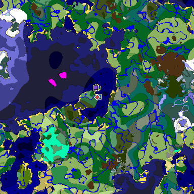 Predicted biome map of Java 1.18 seed -4131809436466535085 around estimated spawn