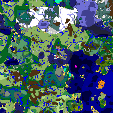 Predicted biome map of Java 1.18 seed 8754850781676650429 around estimated spawn