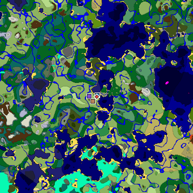 Predicted biome map of Java 1.18 seed 2952580497403365857 around estimated spawn