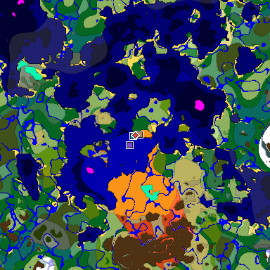 Predicted biome map of Java 1.18 seed -7607240174635756393 around estimated spawn