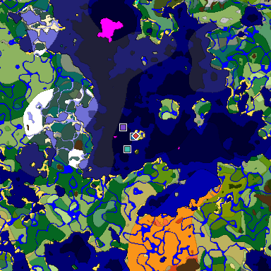 Predicted biome map of Java 1.18 seed 1229528867532538060 around estimated spawn