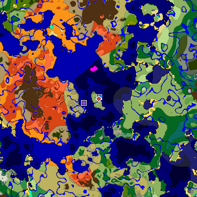 Predicted biome map of Java 1.18 seed -8576239939721172486 around estimated spawn
