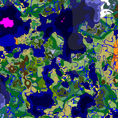 Predicted biome map of Java 1.18 seed -6841365255707254027 around estimated spawn