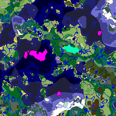 Predicted biome map of Java 1.18 seed 8334506776395629459 around estimated spawn