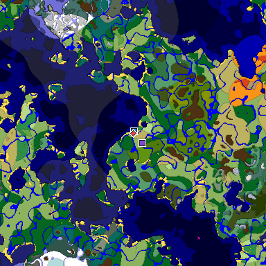 Predicted biome map of Java 1.18 seed -7332152365595308090 around estimated spawn