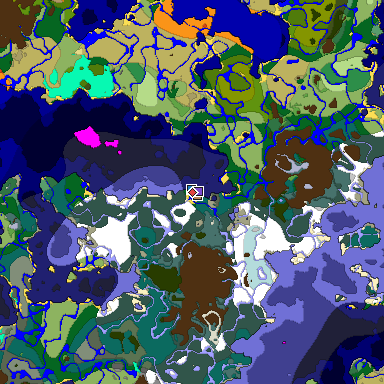 Predicted biome map of Java 1.18 seed 496316215829628711 around estimated spawn