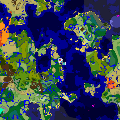 Predicted biome map of Java 1.18 seed 5647507103392547306 around estimated spawn