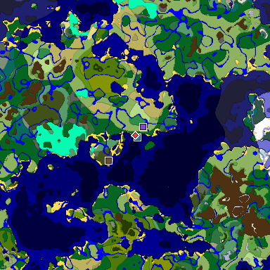 Predicted biome map of Java 1.18 seed 3179132223907164328 around estimated spawn