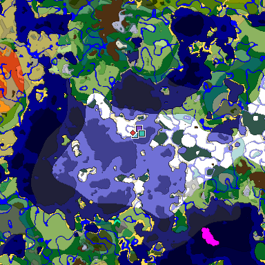 Predicted biome map of Java 1.18 seed 5922029346487609838 around estimated spawn