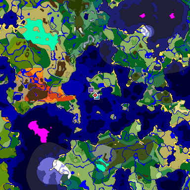 Predicted biome map of Java 1.18 seed -206676582538393996 around estimated spawn