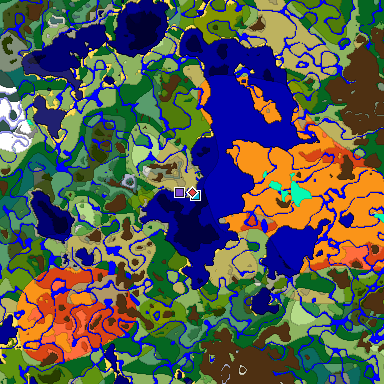 Predicted biome map of Java 1.18 seed -2618862171176167996 around estimated spawn