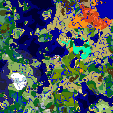 Predicted biome map of Java 1.18 seed -8173312117388526652 around estimated spawn