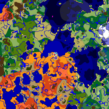 Predicted biome map of Java 1.18 seed -7466663216080154041 around estimated spawn