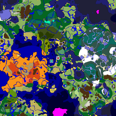 Predicted biome map of Java 1.18 seed -9216643395378483383 around estimated spawn