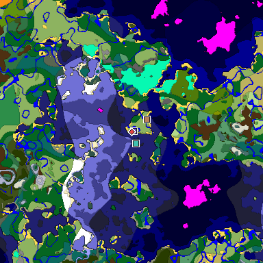 Predicted biome map of Java 1.18 seed 4464556718775772696 around estimated spawn