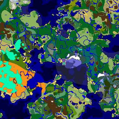 Predicted biome map of Java 1.18 seed 8470990212239728303 around estimated spawn